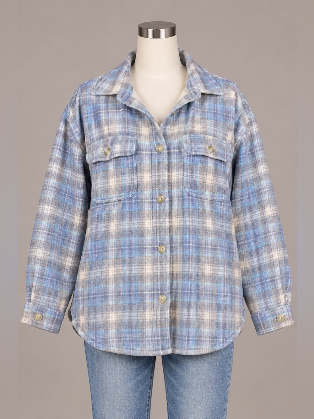 American Eagle XL Oversized Blue Plaid Shacket 28” Long
